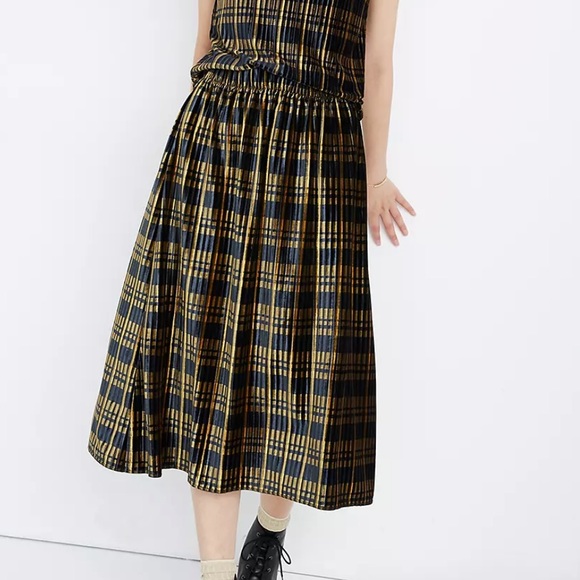 Madewell Dresses & Skirts - Madewell Texture & Thread Velvet Plaid Pleated Midi Skirt L
